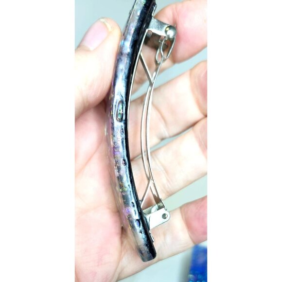 PINK PURPLE GOLD METALLIC SHINY LUCITE HAIR CLASP HAIRCLIP FRANCE BARRETTE - Picture 7 of 7